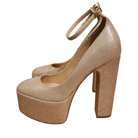 Steve Madden Skyrise Platform Chunky Heel Mary Jane Women's Size 9 Gold Glitter - Picture 6 of 9